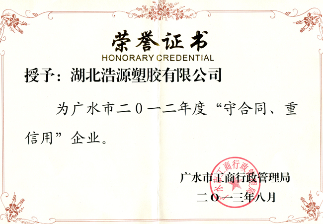 2013年重合同守信用证书